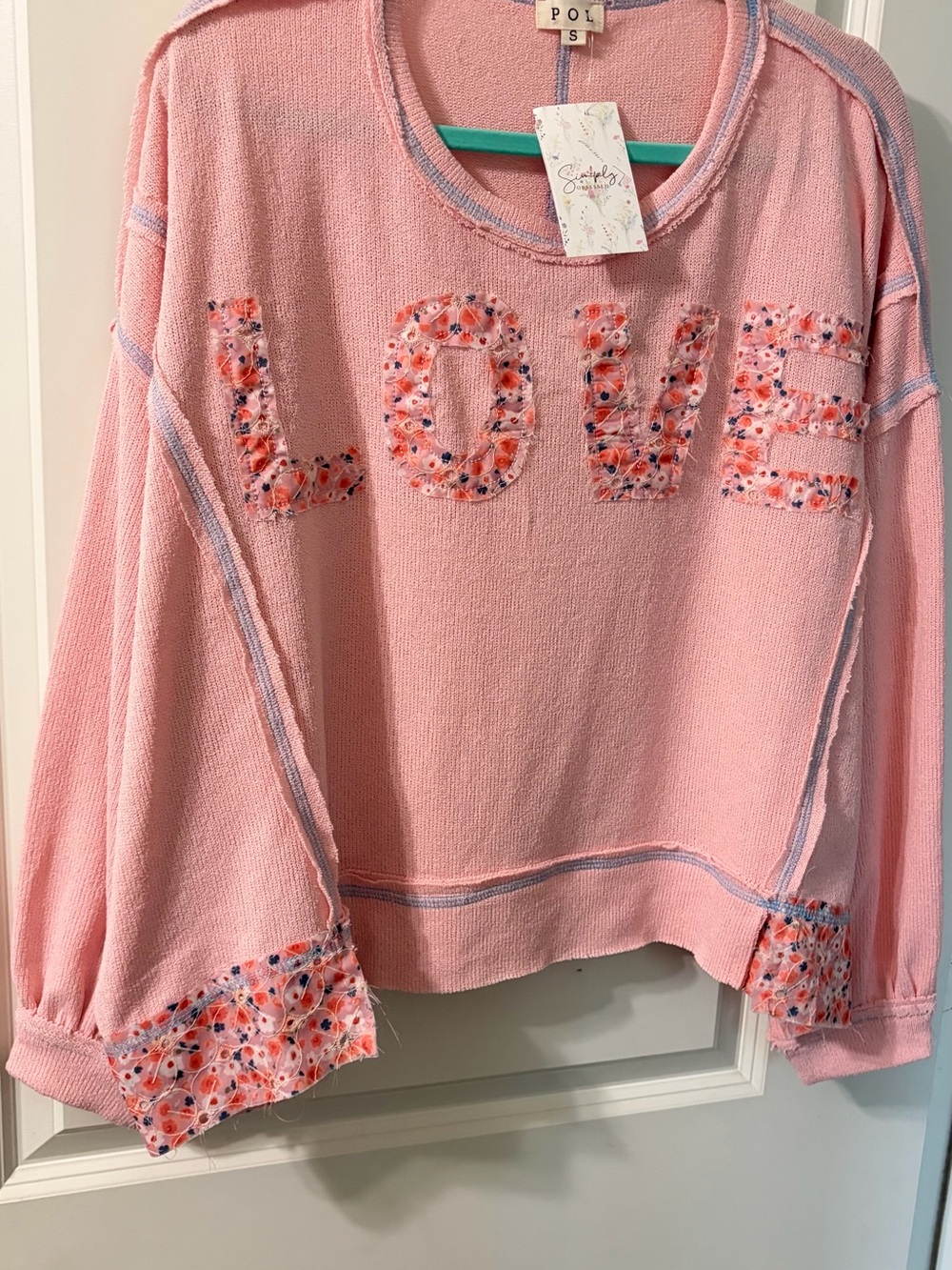 POL Pink Floral 'LOVE' Embroidered Girls Sweatshirt